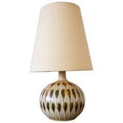 Petite Vintage Ceramic Drip Glaze Table Lamp with Original Shade, circa 1965