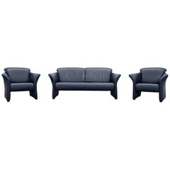 Koinor Designer Sofa Set Leather Dark Blue Two-Seat Chair Couch Modern