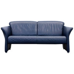 Koinor Designer Sofa Leather Dark Blue Couch Modern Made in Germany