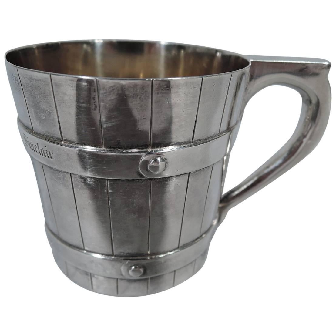 Victorian Scottish Sterling Silver Novelty Barrel Christening Mug