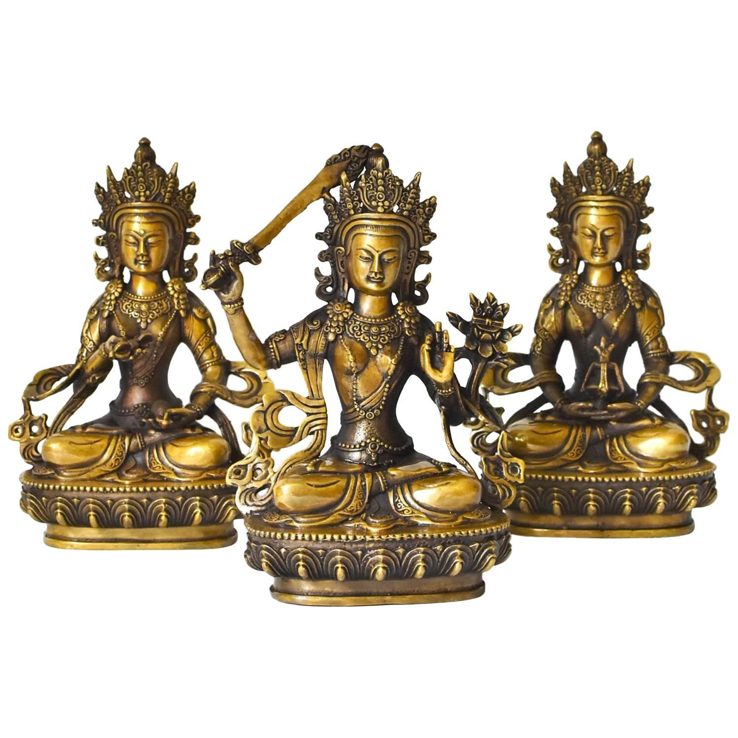 Brass Tibetan Buddhas, Set of Three