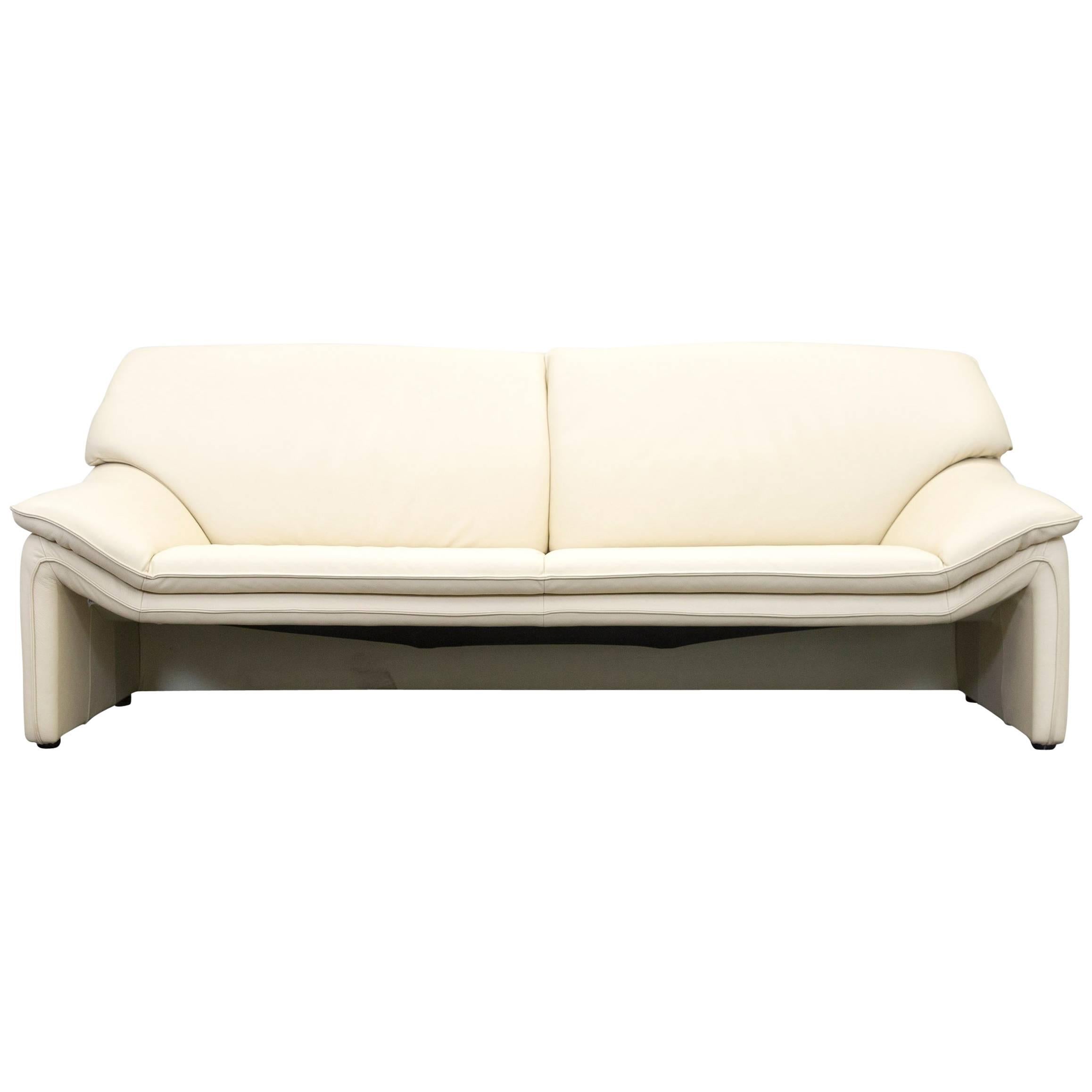 Laauser Designer Leather Sofa Crème Beige Three-Seat Couch Modern