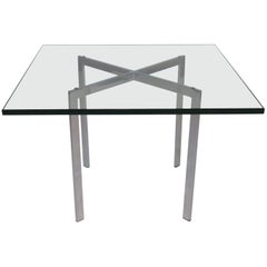 Barcelona X-Based Plate Glass End Table in the Style of Knoll
