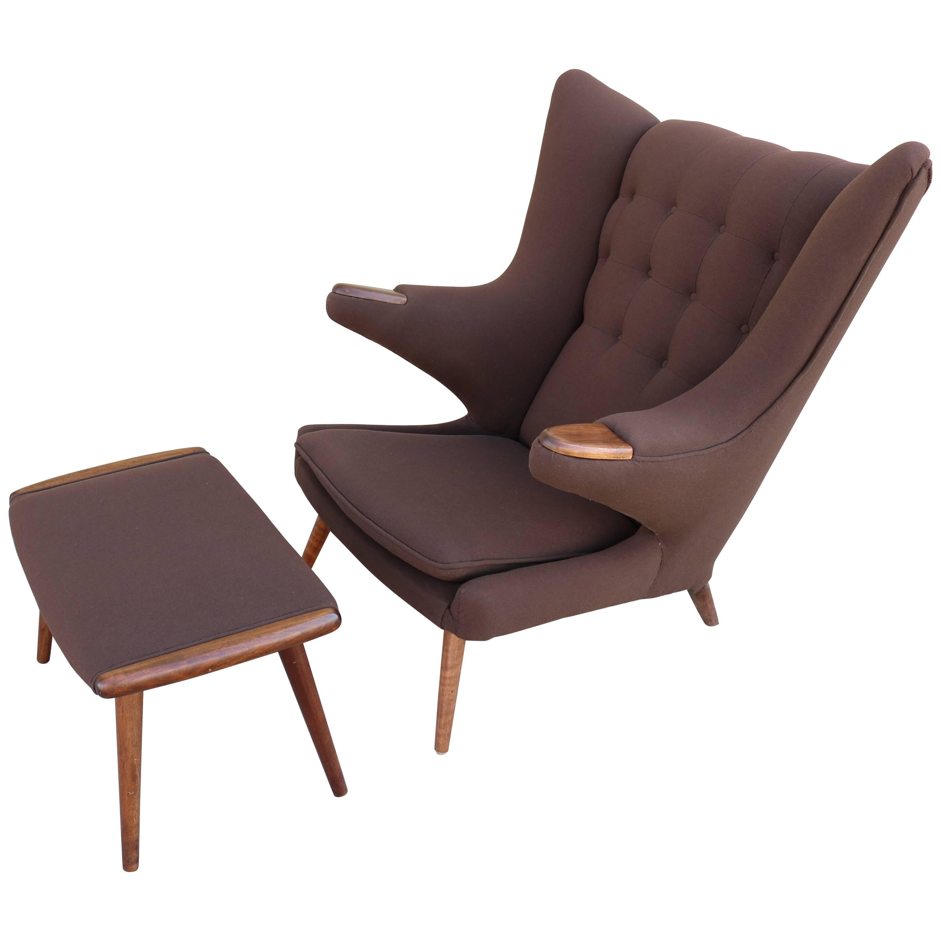  "Papa Bear" Chair with Ottoman in the Manner of Hans Wegner