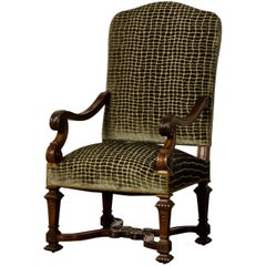Antique French Louis XIV Style Carved Walnut Armchair, Chateau Scale, 1880 