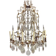 French Baccarat Style Crystal and Bronze Chandelier, 19th Century