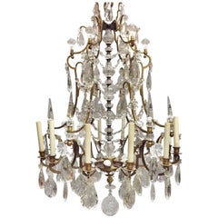 Antique French Baccarat Style Crystal and Bronze Chandelier, 19th Century