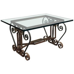 Spanish Revival Iron Coffee Table with Glass Top, circa 1920s
