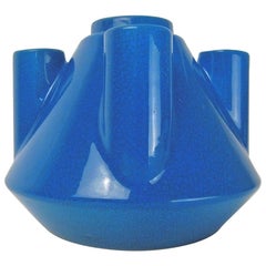 Boch Frères Keramis Art Deco Vase with Blue Craquelure Glaze
