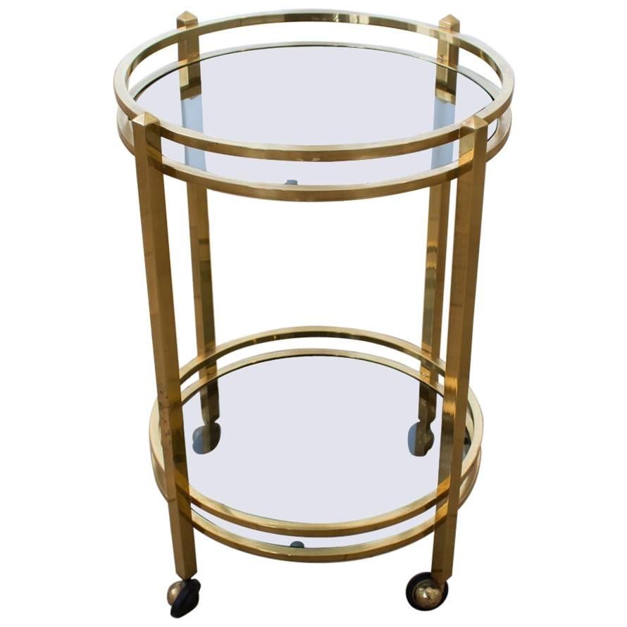 Vintage Brass and Smoked Glass Two-Tier Side Table For Sale