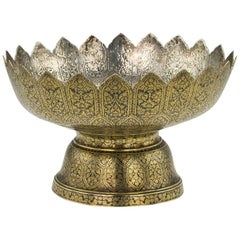 Antique 19th Century Thai Solid Silver-Gilt Niello Enamel Bowl, Siam, circa 1800