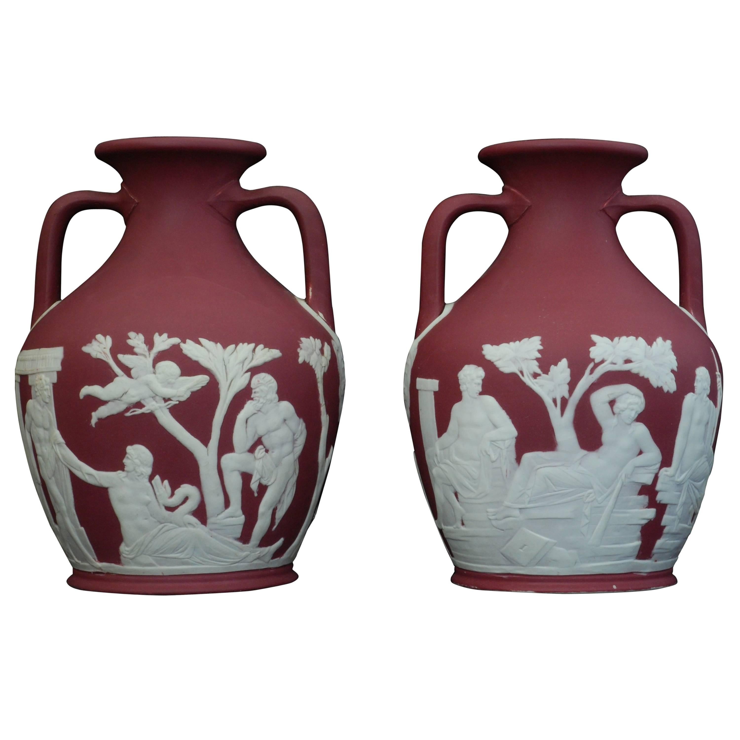 Pair of Crimson Jasper Portland Vases For Sale