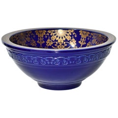 Cobalt Blue Ceramic Sink with Gold Flora