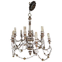 Antique Italian Wood Beaded Painted and Parcel-Gilt Chandelier