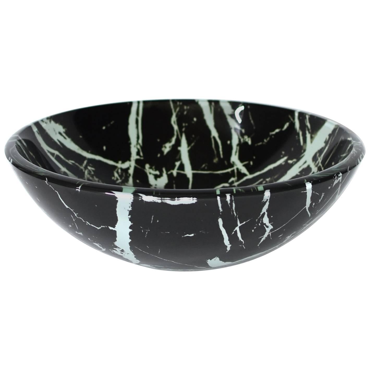 Black and White Glass Sink with Marble Pattern