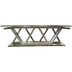 Modern, Contemporary, Stainless Steel and Wood Pedestal Dining Room Table