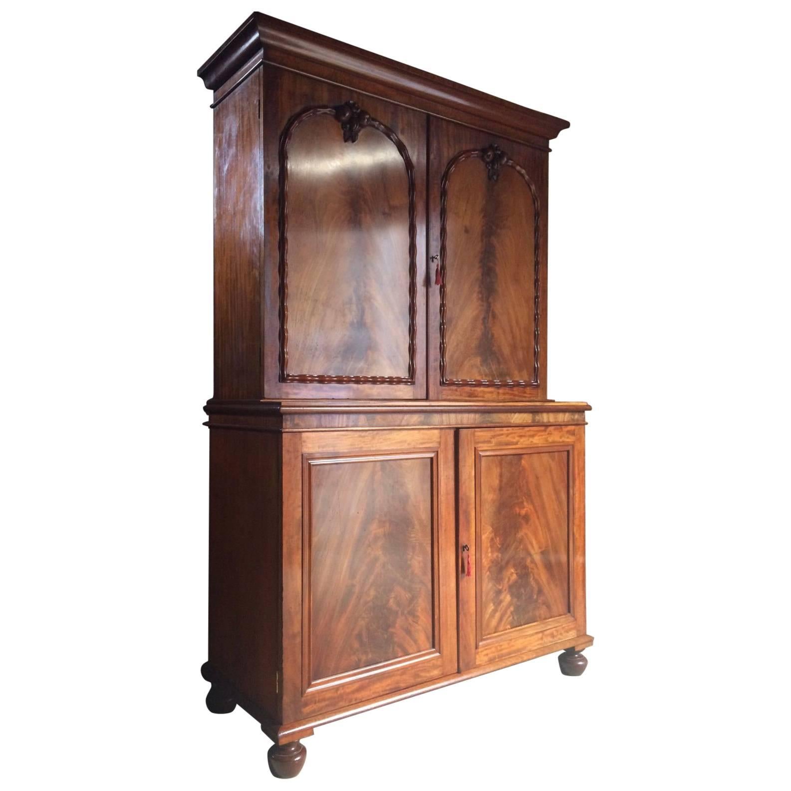 Antique Regency Cabinet Linen Press Housekeepers Cupboard Mahogany, circa 1820 For Sale
