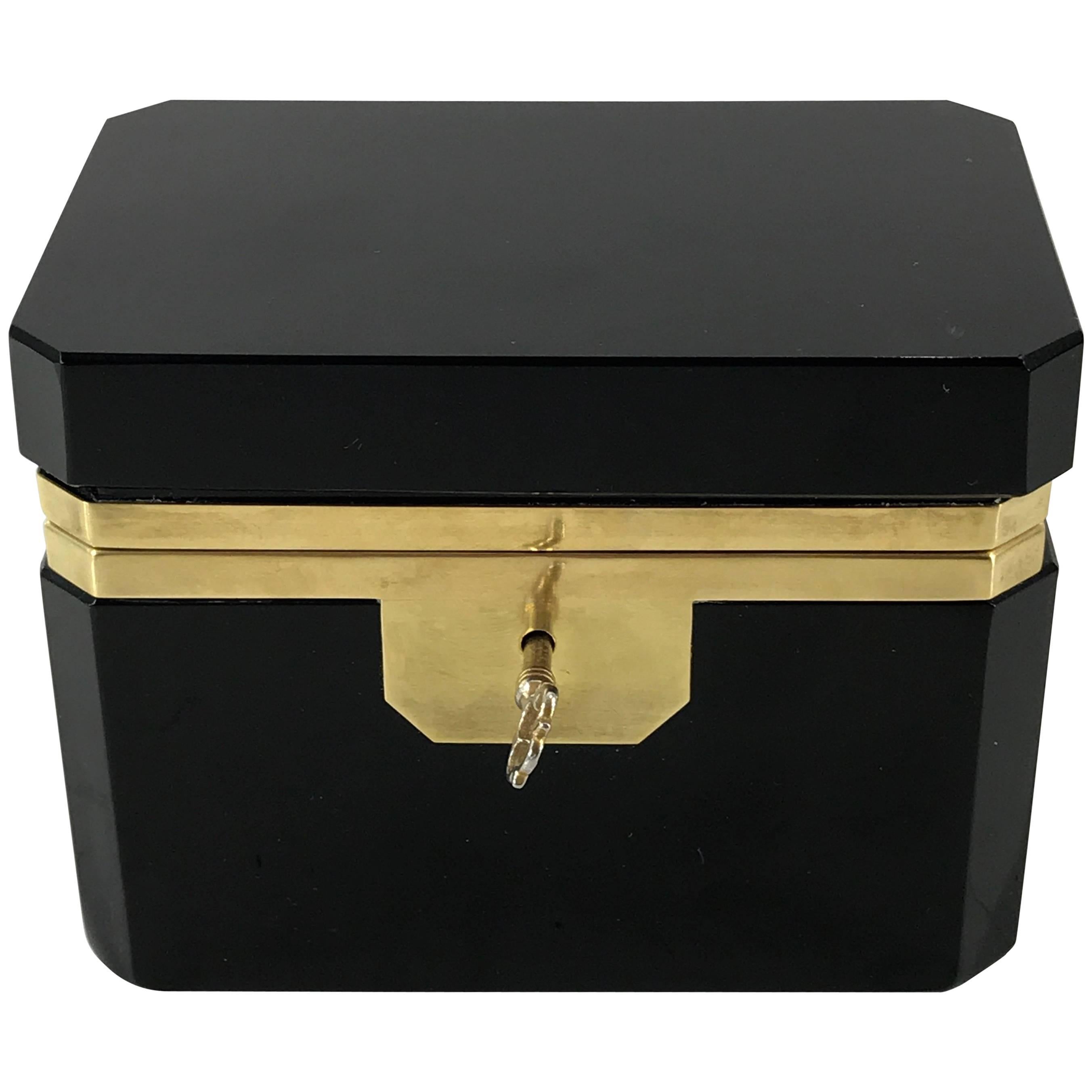 Fine Black Opaline Bronze-Mounted Table Box, with Key For Sale