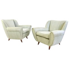 Pair of Pear Colored Armchairs with Wooden Structure, Italy, 1950s