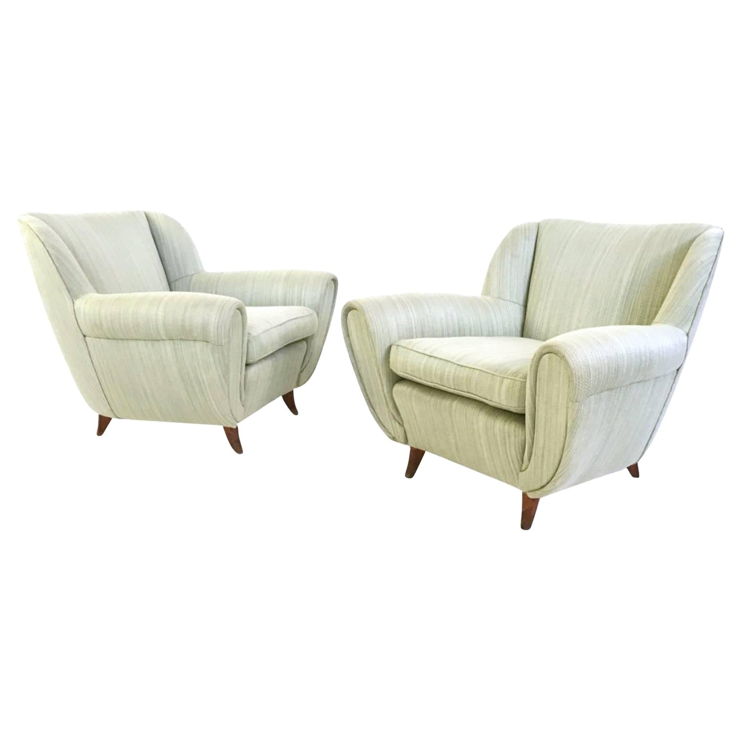 Pair of Vintage Light Green Armchairs with Wooden Structure, Italy