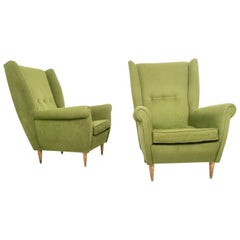Pair of Olive Green Armchairs in the Style of Gio Ponti, Italy, 1950s