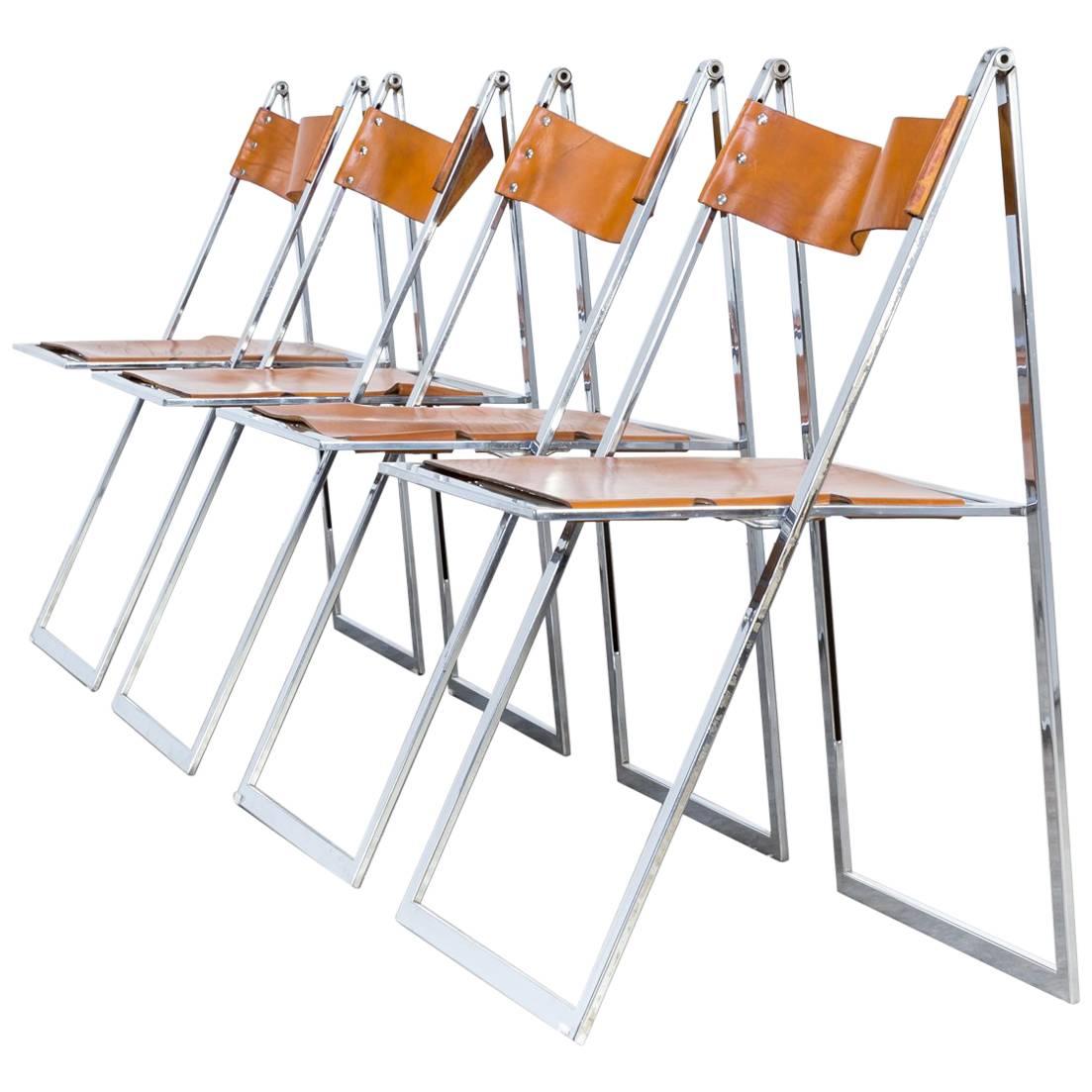 1960s Fontoni & Geraci ‘Elios’ Folding Chairs Set of Four For Sale