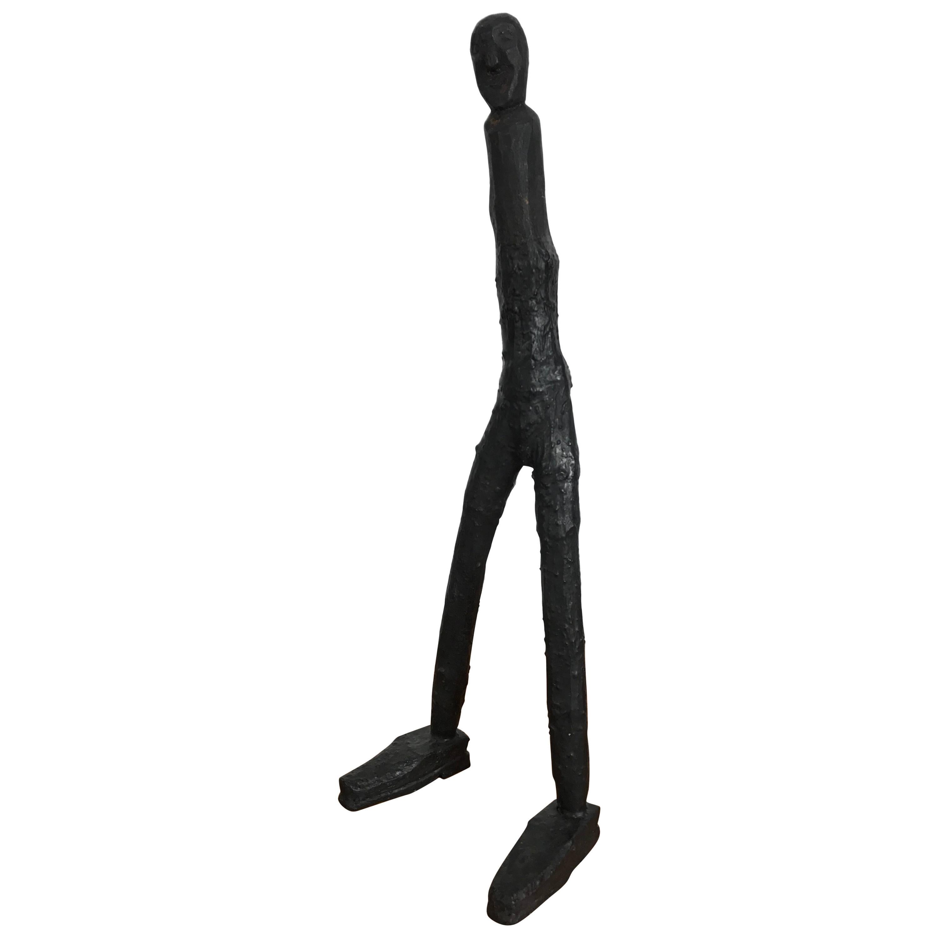 Folk Art "Standing Man" Carved Tree Branch Sculpture After Giocometti For Sale