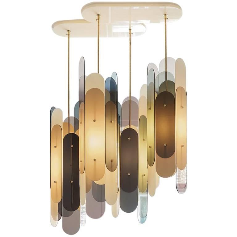 Contemporary Chandelier STAFA in Brass and Plexiglass in various translucencies For Sale