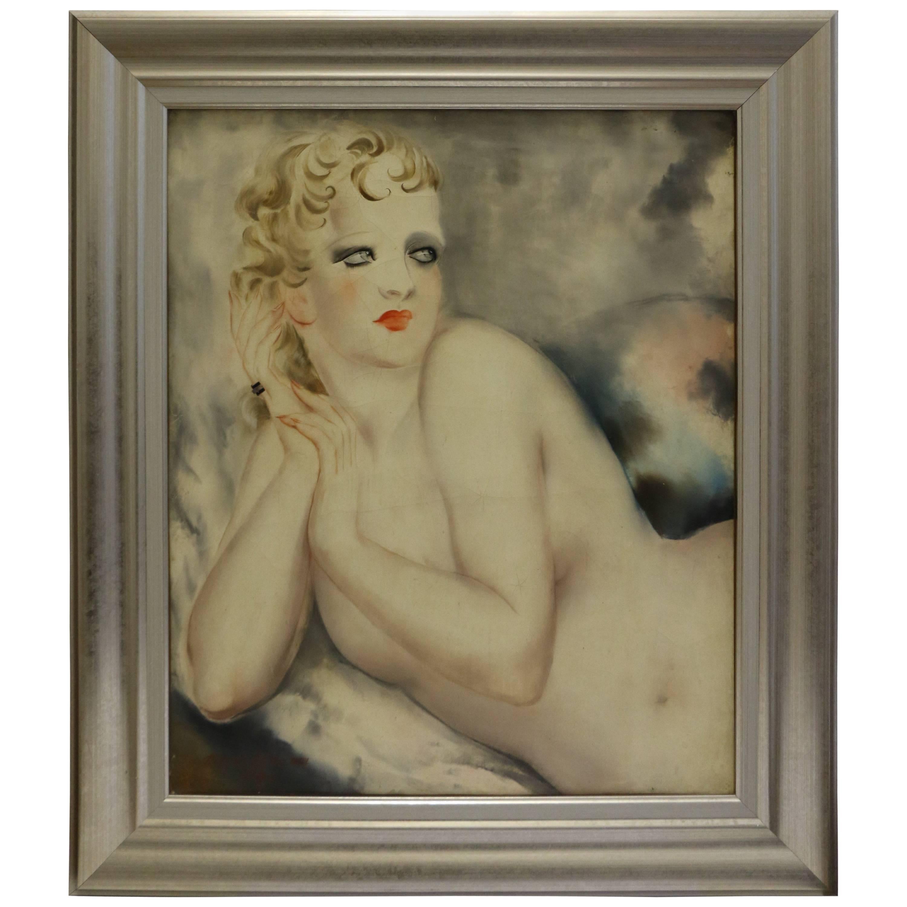 Reclining Female Nude by Micao Kono, Art Deco, France, 1933 For Sale