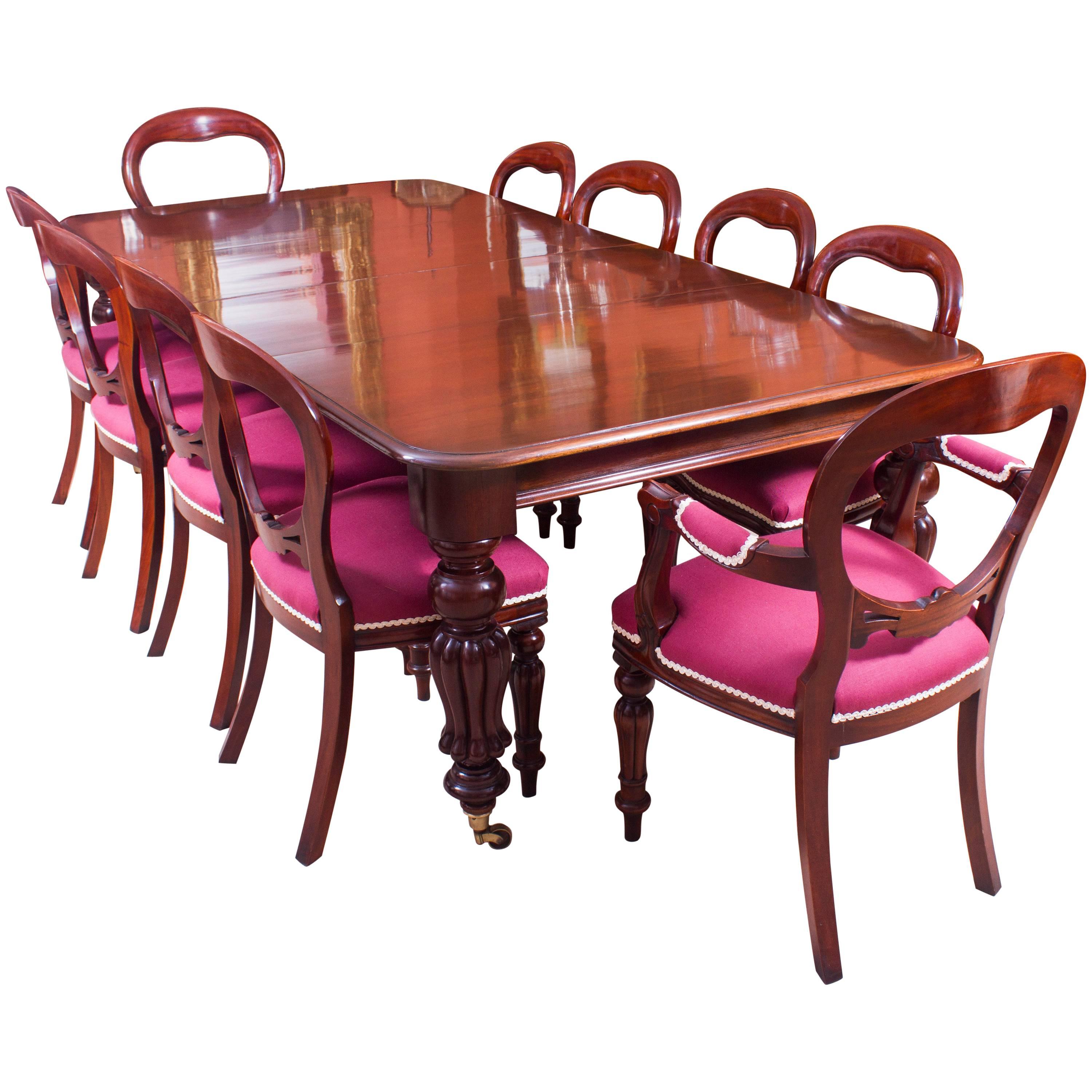 19th Century Mahogany Dining Table and Ten Balloon Back Chairs