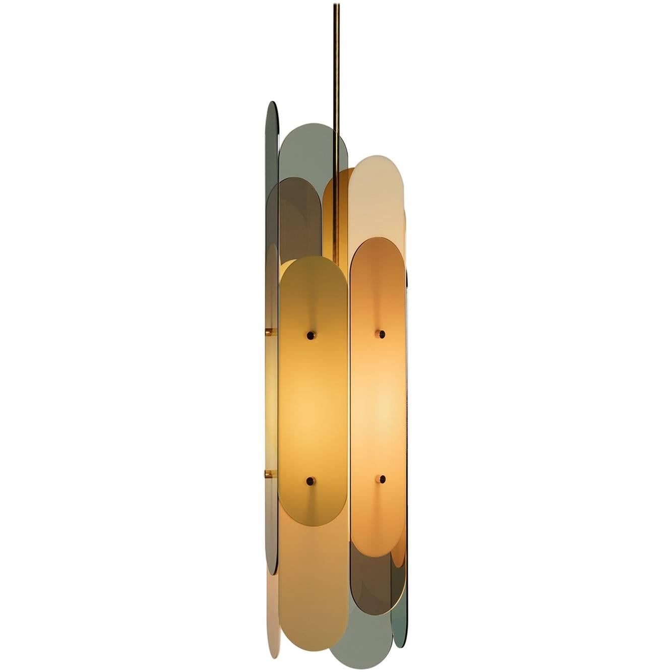 Contemporary Plexiglass and Brass Pendant Light STAFA Short Glass For Sale