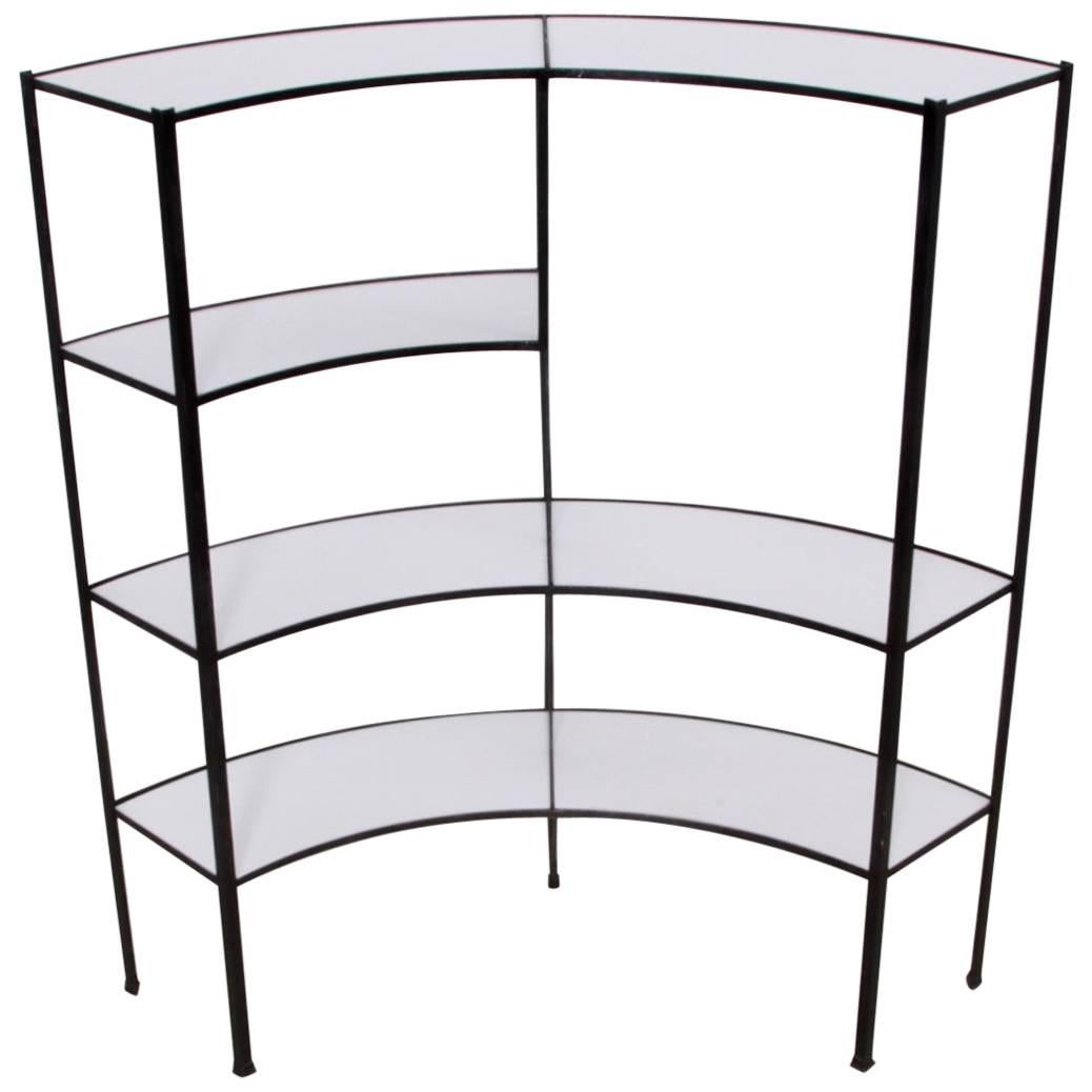 Black and White Vitrolite Glass Wrought Iron Shelf by Frederick Weinberg For Sale
