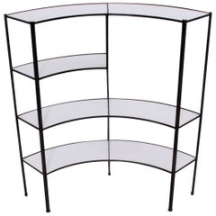 Black and White Vitrolite Glass Wrought Iron Shelf by Frederick Weinberg