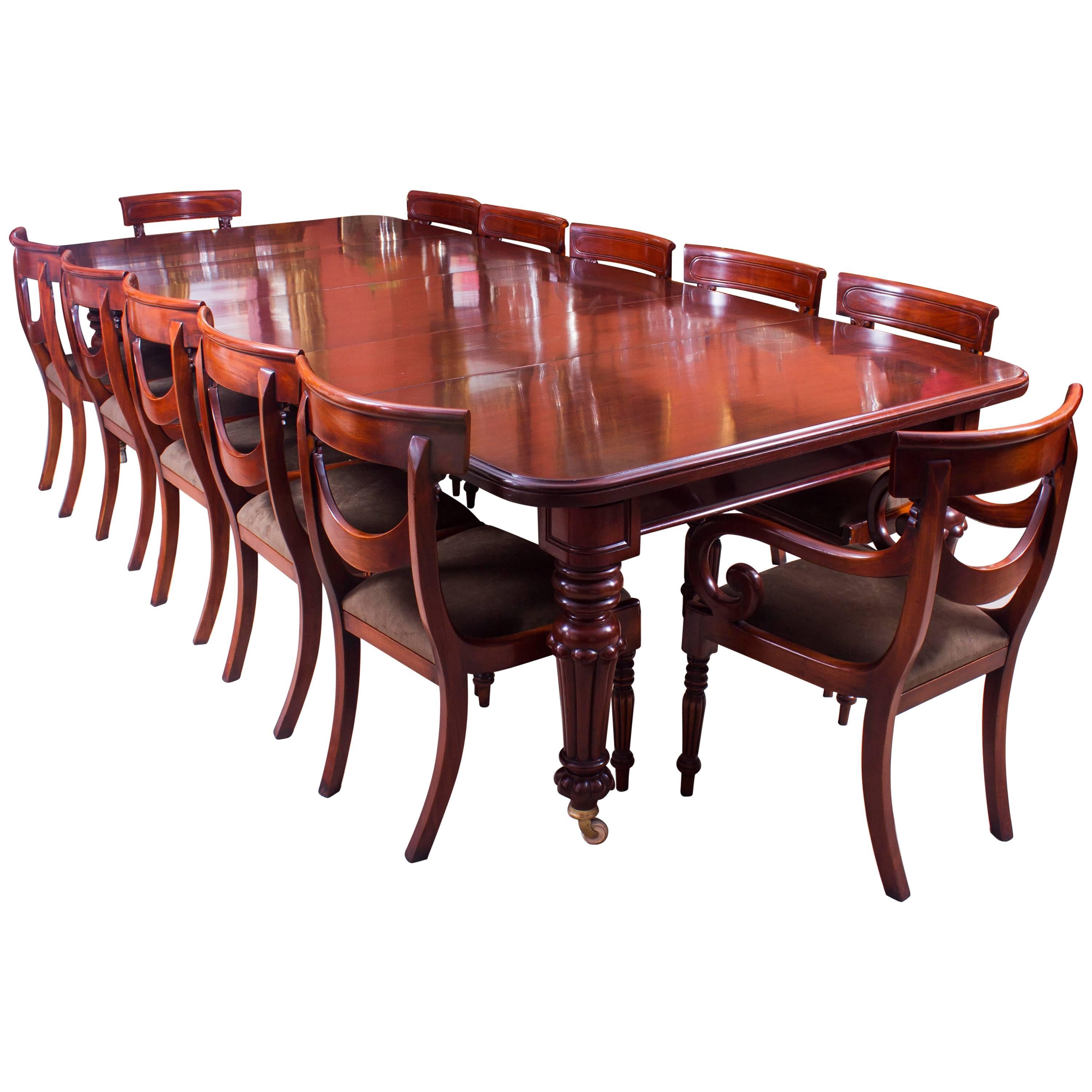 19th Century Flame Mahogany Extending Dining Table, and 12 Chairs
