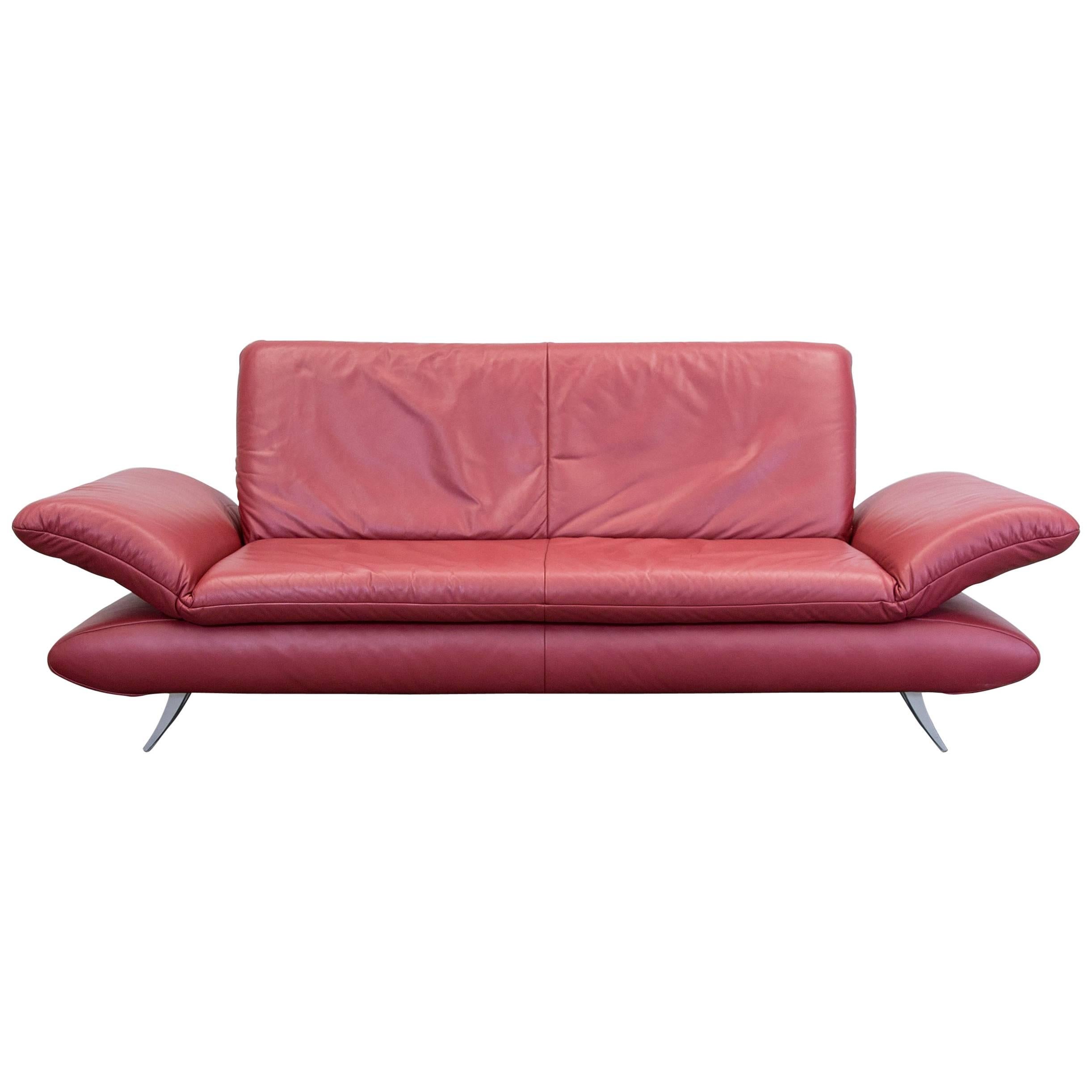 Koinor Rossini Designer Sofa Red Full Leather Three-Seat Function Modern For Sale