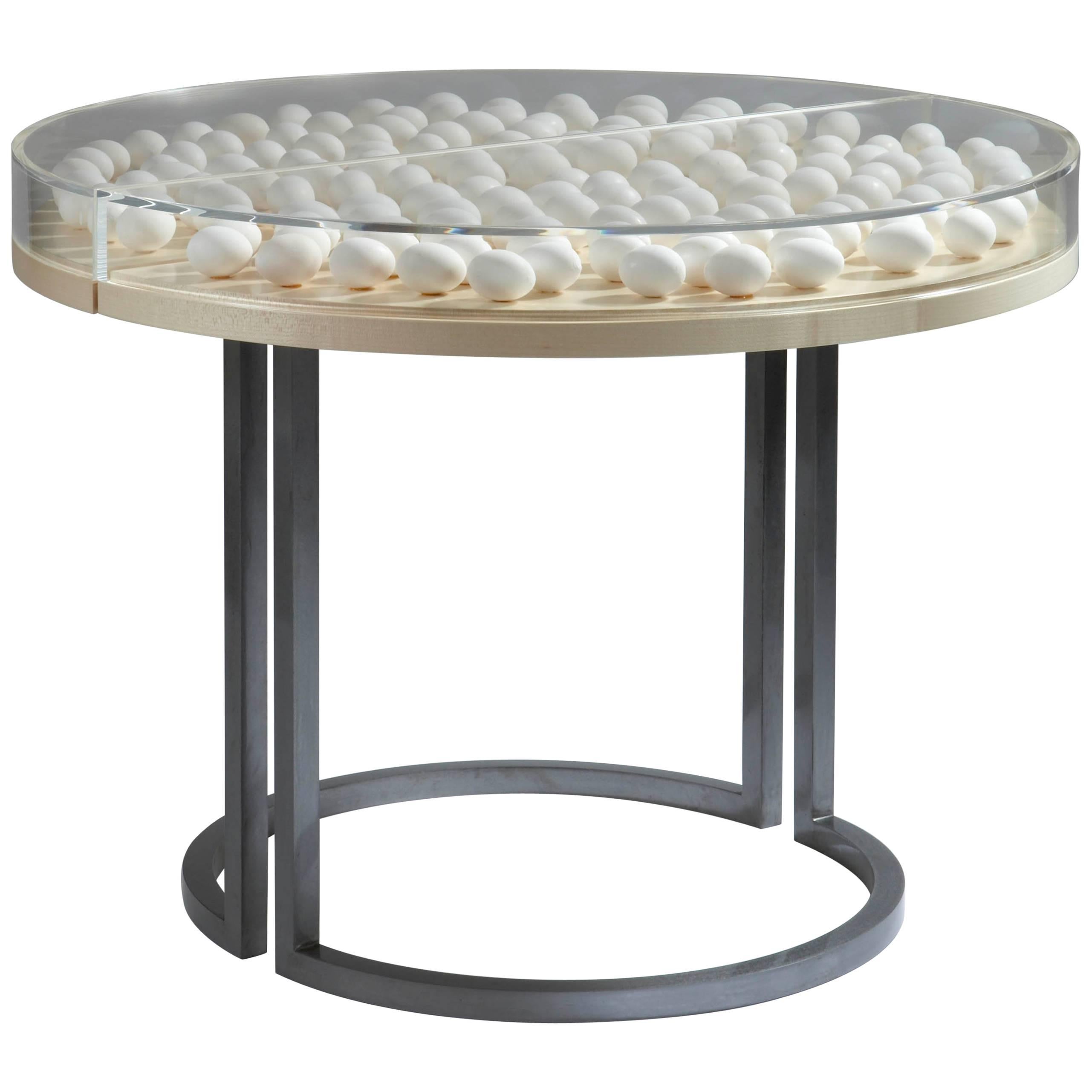 Egg Table. Console. Acrylic. Steel. Eggs.  Nicola L