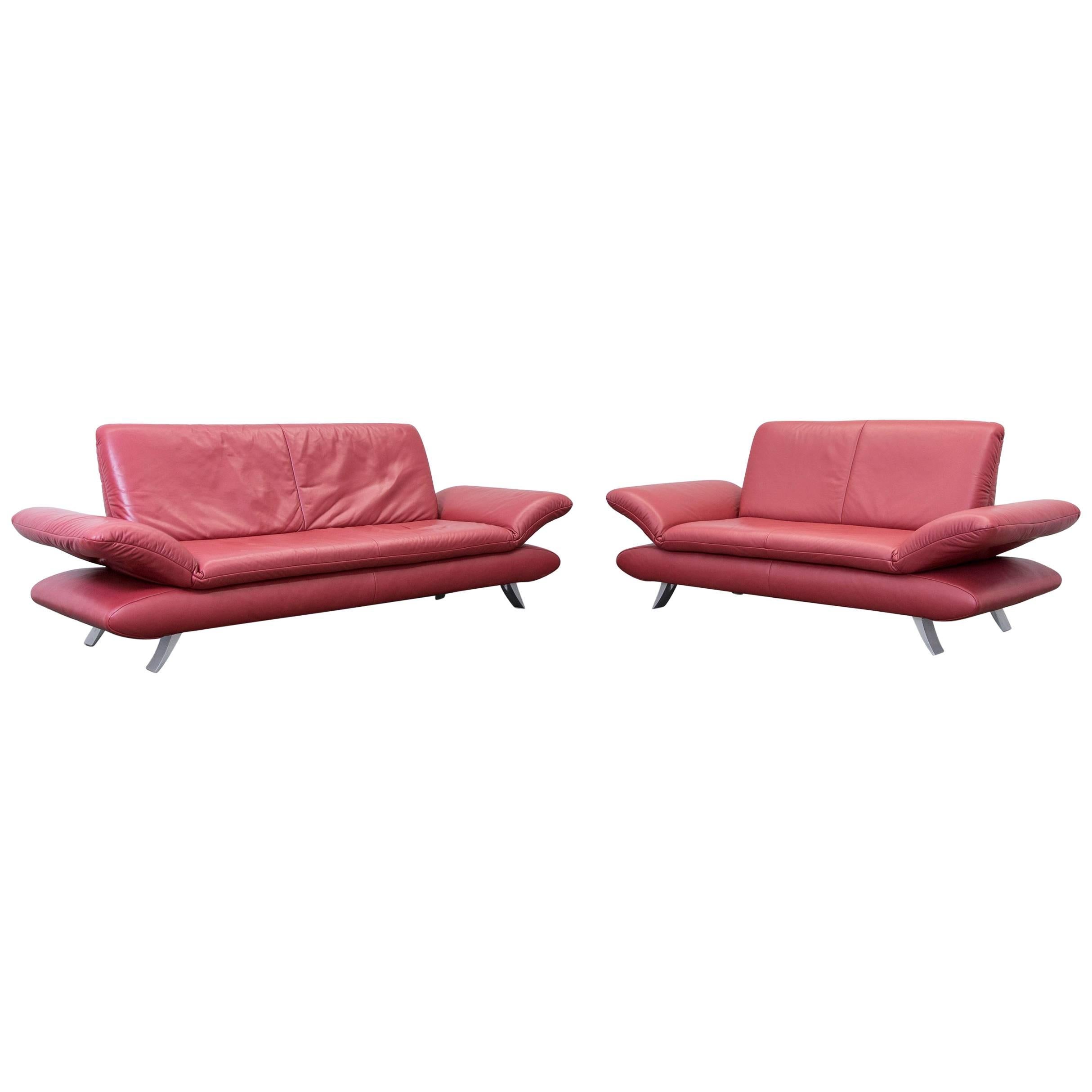 Koinor Rossini Designer Sofa Set Red Full Leather Three-Seat, Two-Seat