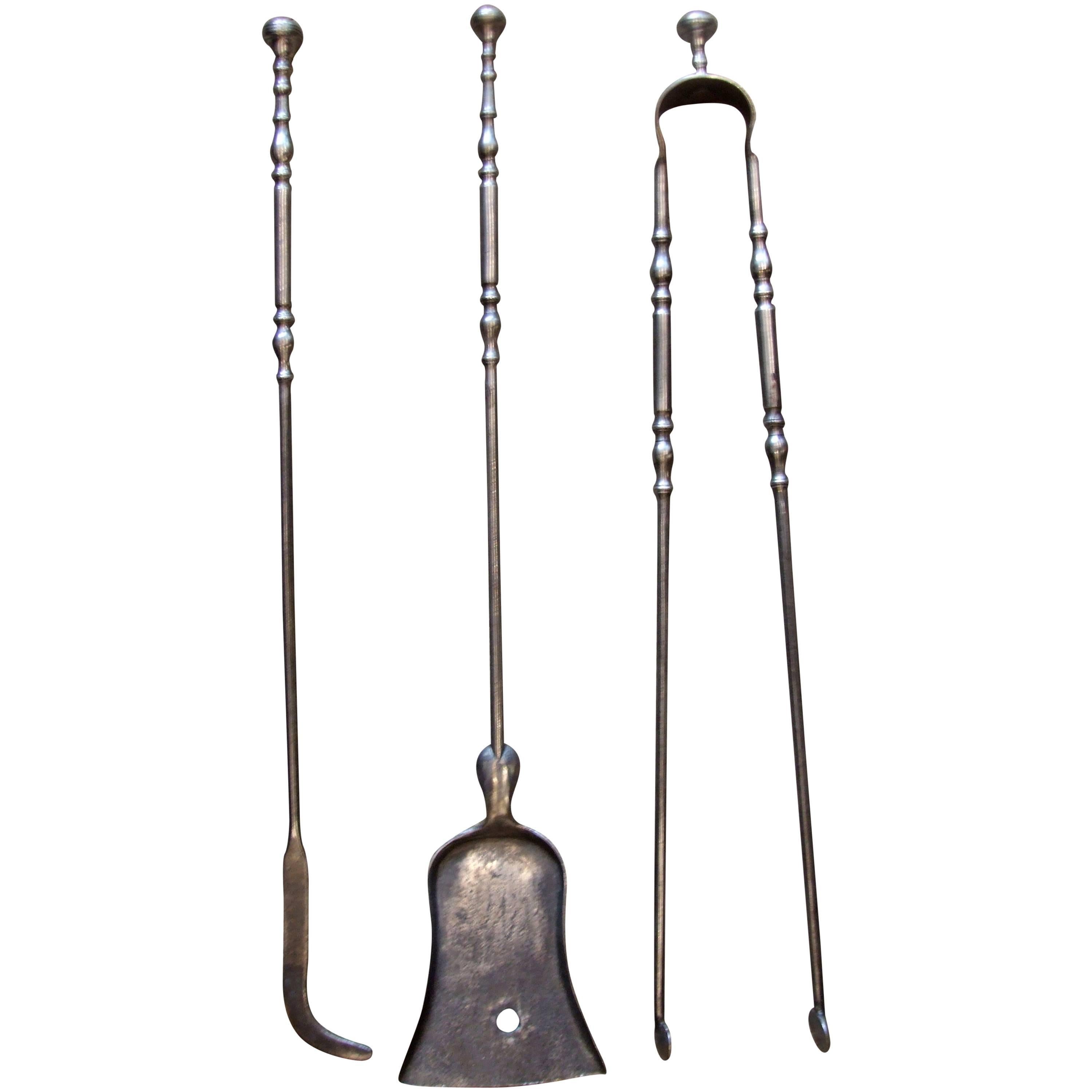 Set of Thee Queen Anne Steel Fire Tools