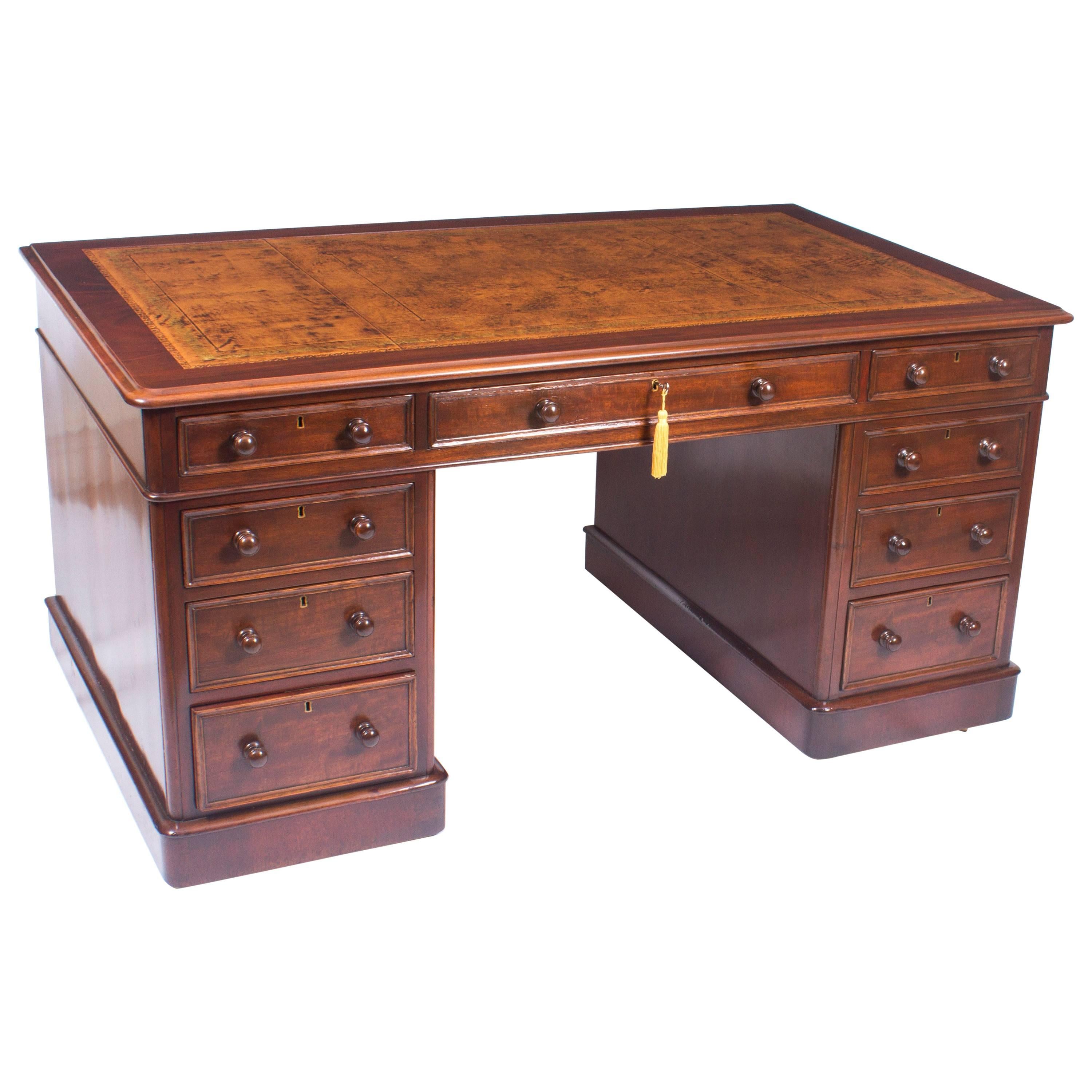 19th Century Victorian Mahogany Pedestal Desk