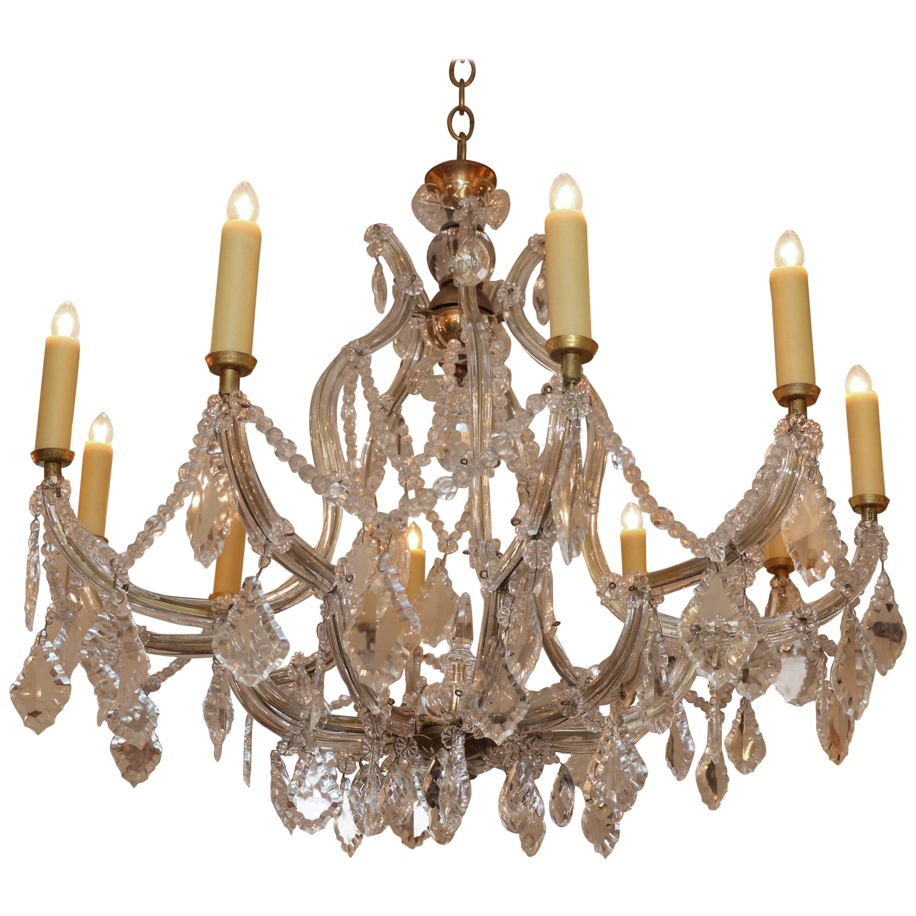 Large Vintage French Maria Theresa Style Crystal Chandelier with Ten Lights