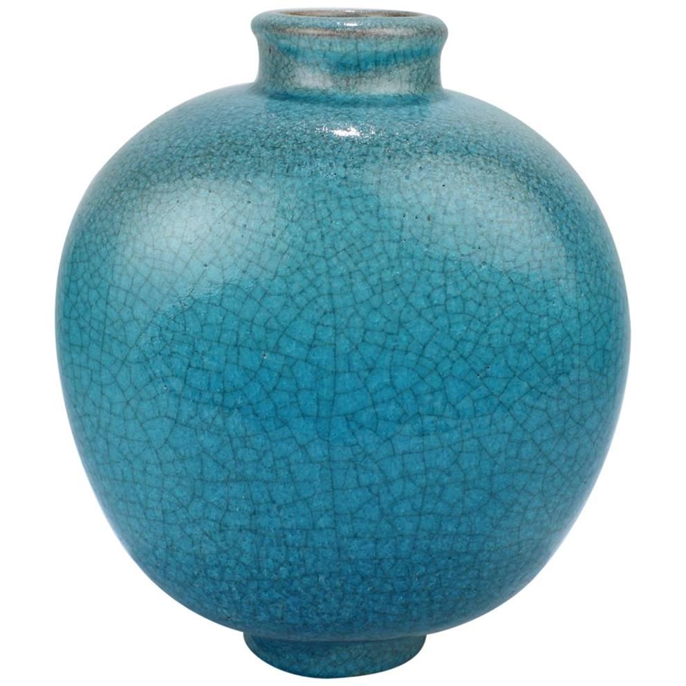 Large Art Deco Turquoise Crackle Glaze Majolica Vase by F Glatzle for Karlsruhe