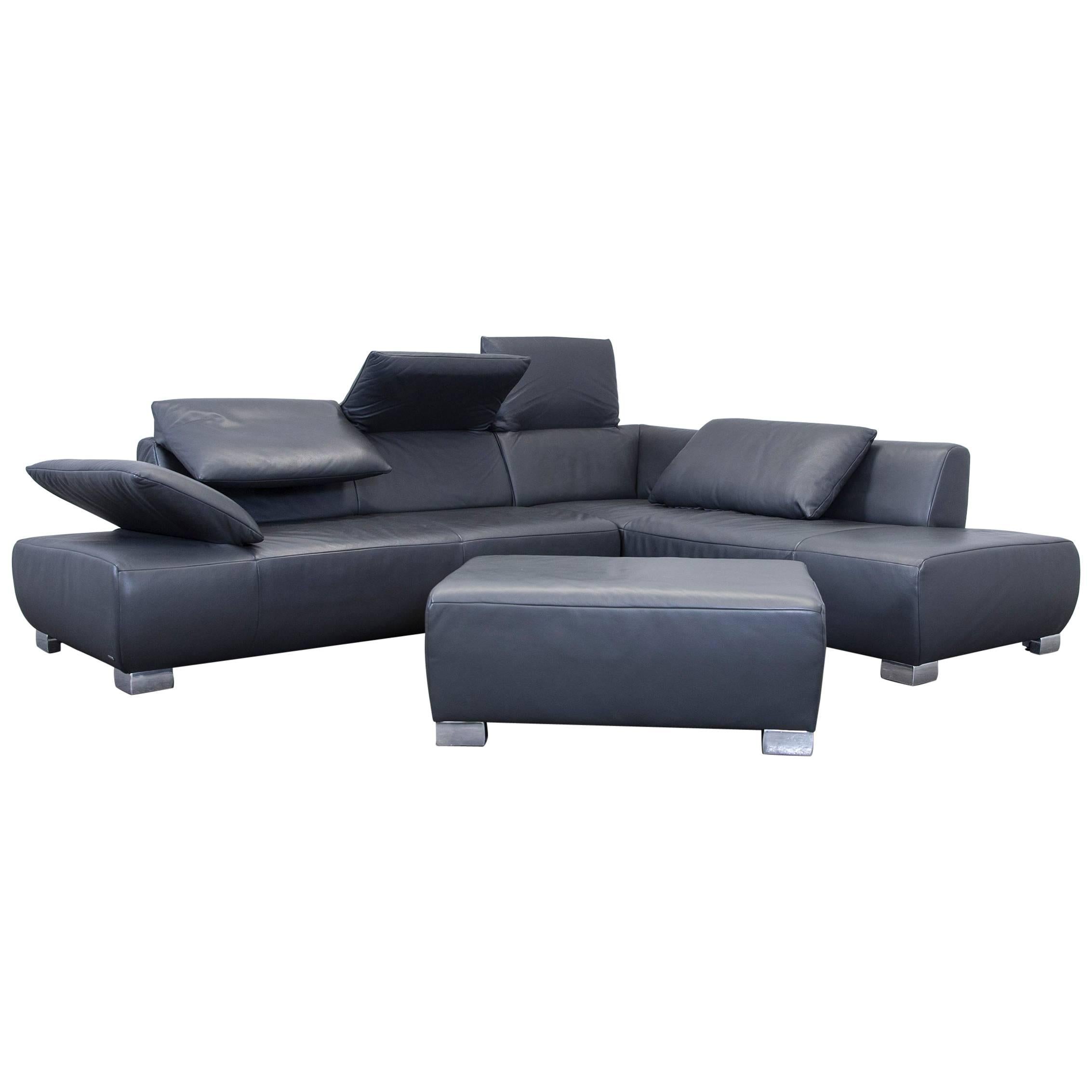 Koinor Volare Leather Corner Sofa Grey Anthracite Function Couch Foot Stool