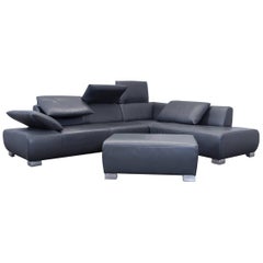 Koinor Volare Leather Corner Sofa Grey Anthracite Function Couch Foot Stool