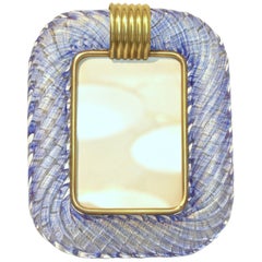 Barovier Toso 1970s Vintage Twisted Gold and Topaz Blue Murano Glass Photo Frame