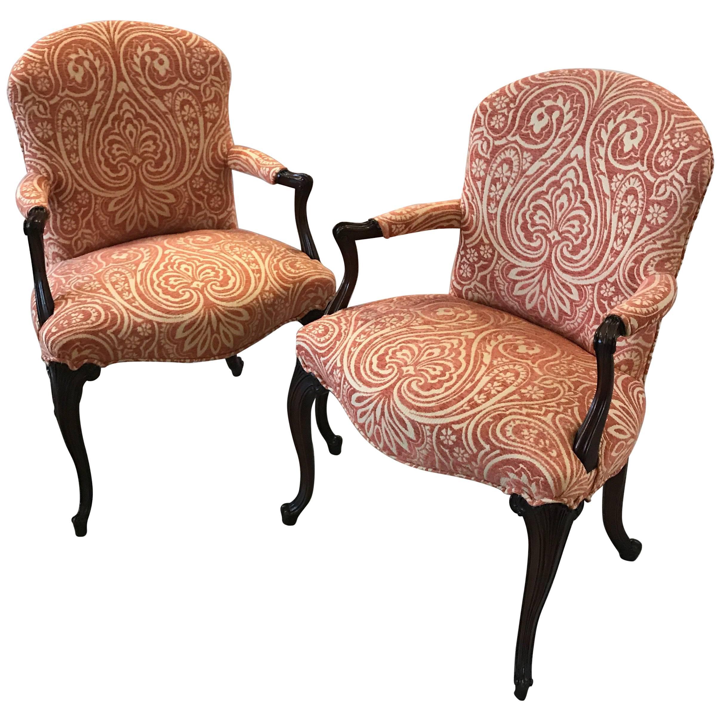 Carved Pair of Mahogany Accent Chairs
