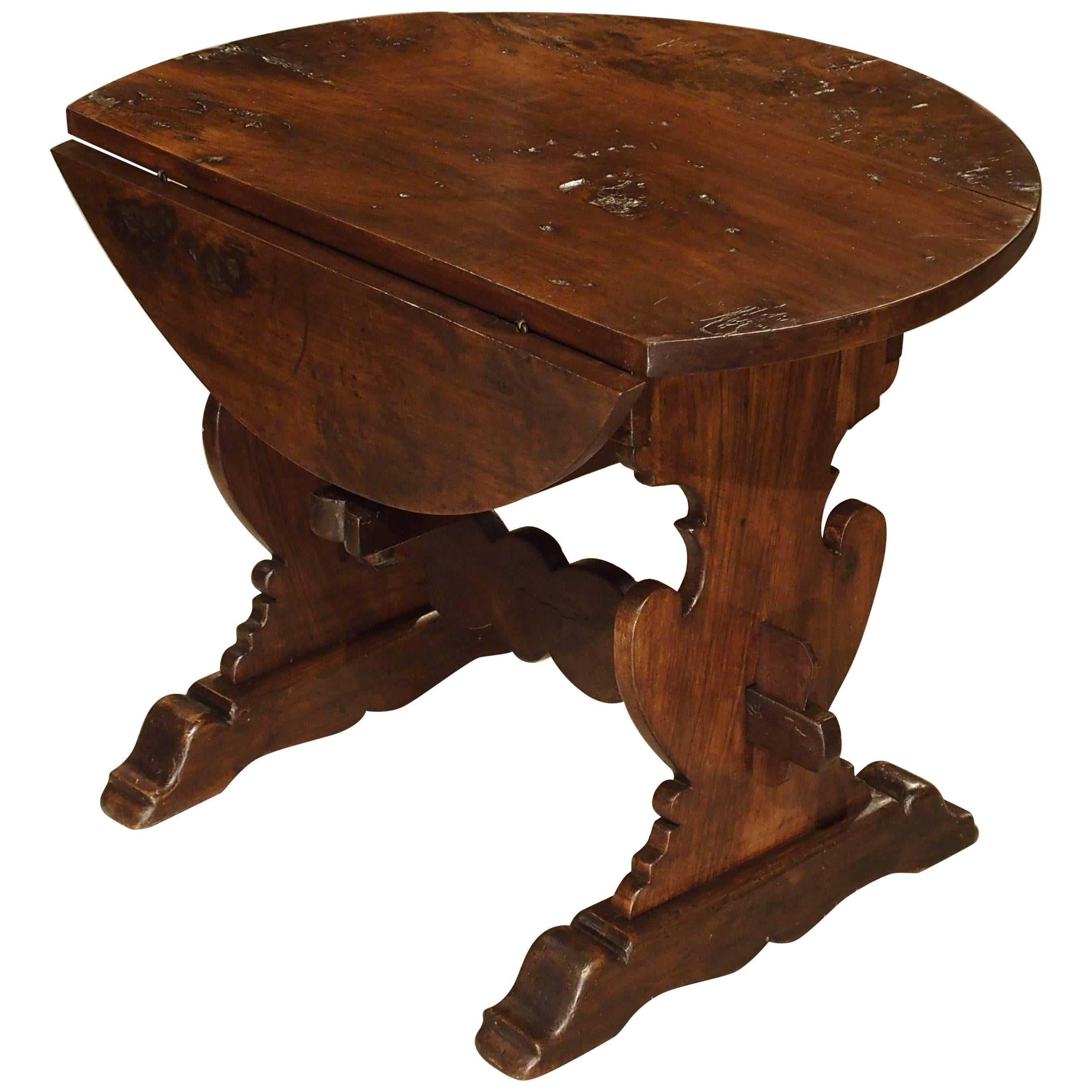 Early 1800s Italian Walnut Wood Drop-Leaf Side Table