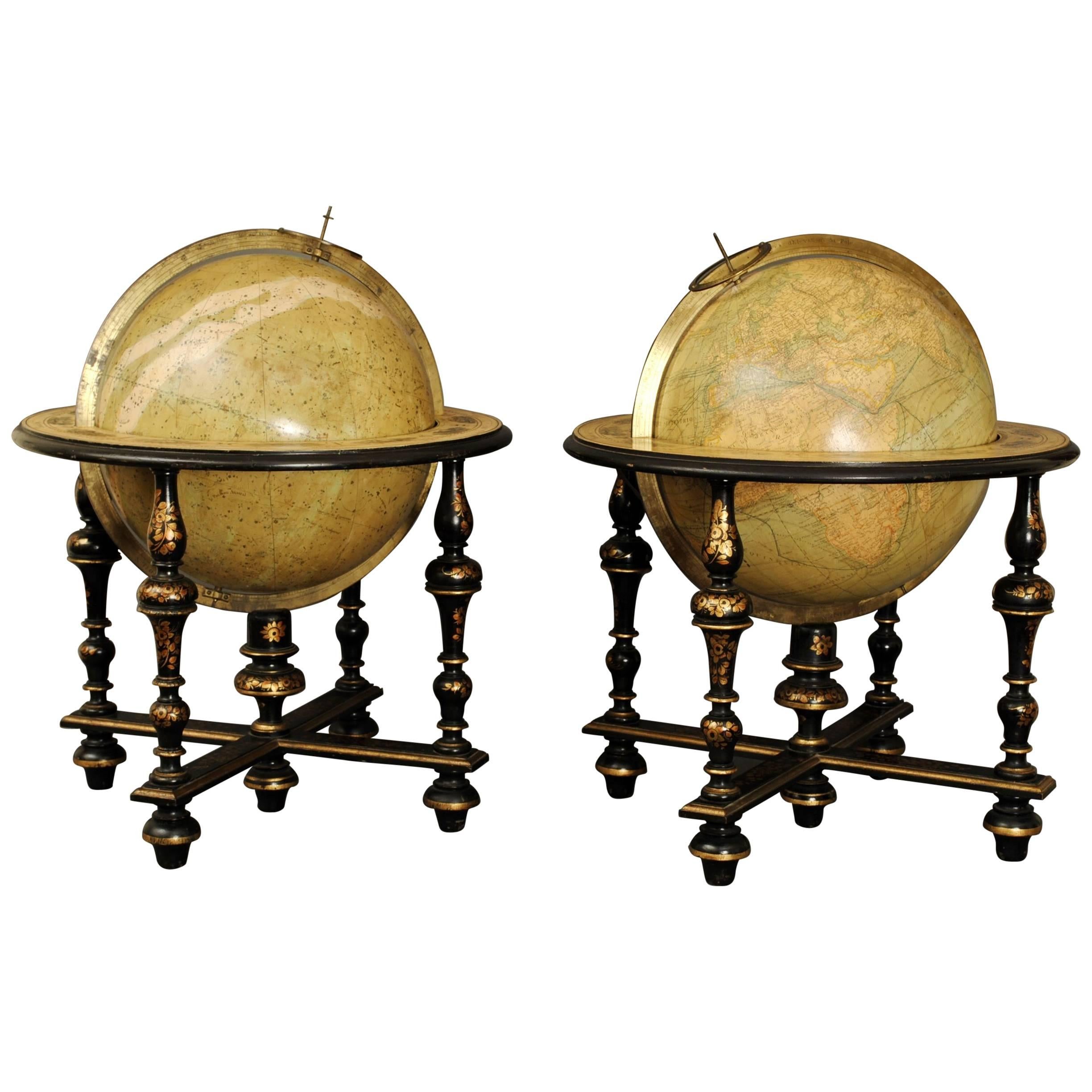 Superb Pair of Delamarche Table Globes For Sale