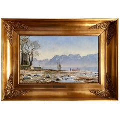 Peder Monsted: Spring Day, Ouchy by Lausanne, Signed and Dated P. Monsted 1887