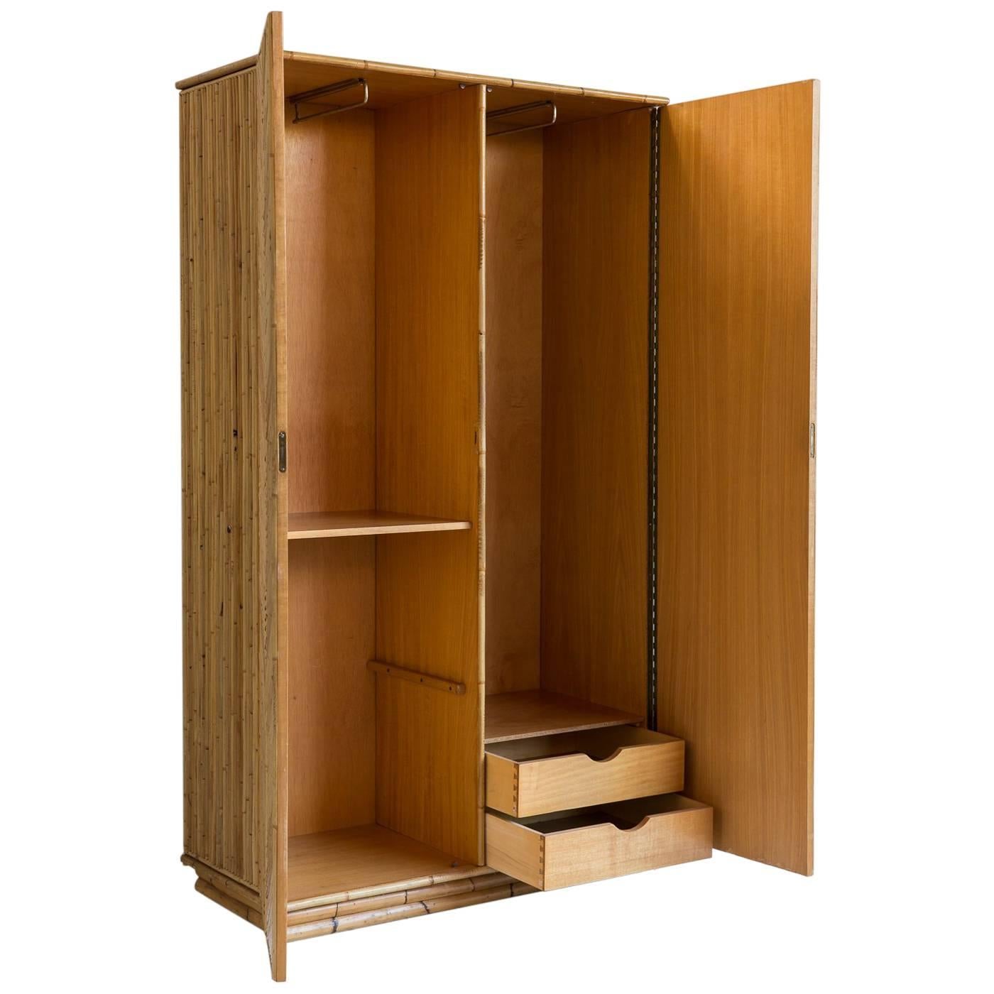 Bamboo Two-Door Armoire Wardrobe with Chevron Front Detail