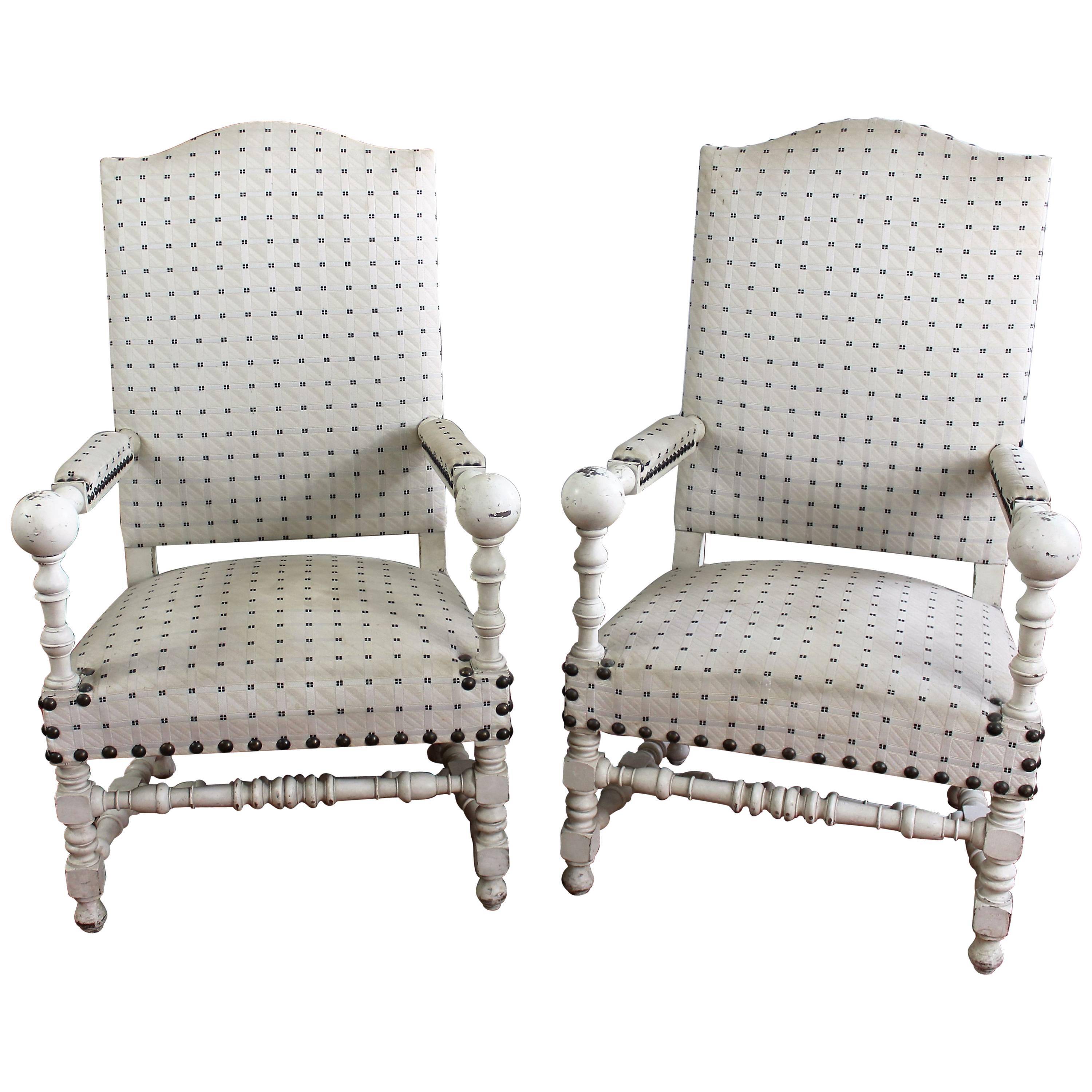 Pair of 19th Century Louis XIII Style Armchairs France For Sale